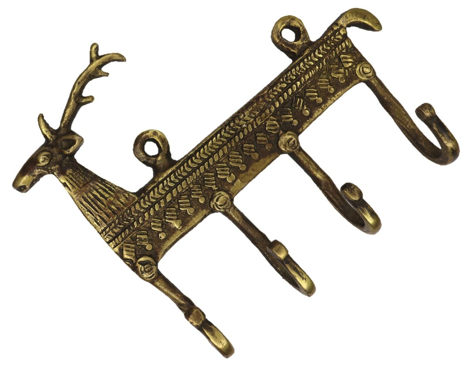 Deer Shape Antique Victorian Style Handmade Brass Cloth Key 4 Hook Wall Hanger gallery