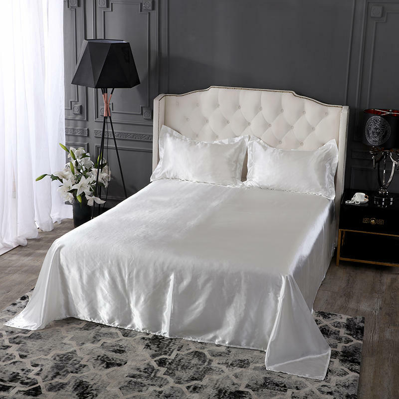 Soft Satin Silk Flat Bed Sheet Pure Imitation Bedding Sheet Home Textile Bed Set gallery