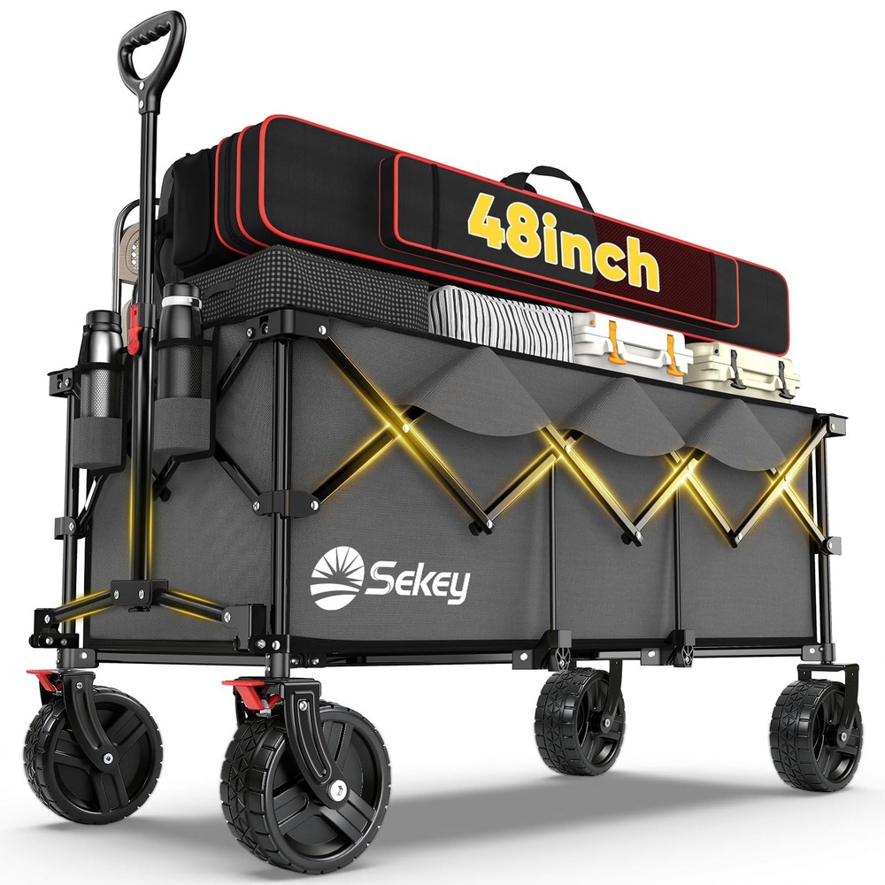 New Sekey 48''L Collapsible Foldable Extended Wagon with 660lbs Weight Capacity