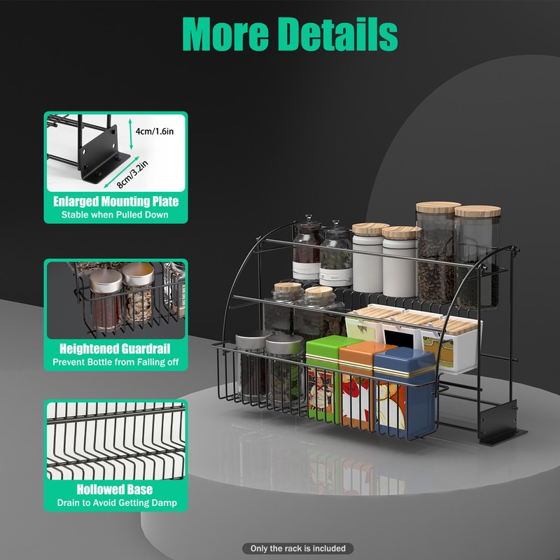 3 Layers Pull Down Spice Rack Pull Out Metal Cabinet Organizer Kitchen Stand gallery