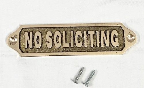 Solid Brass No Soliciting Sign Plaque – Door Wall Plate | 13cm – Screw Mount gallery