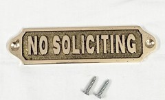 Solid Brass No Soliciting Sign Plaque – Door Wall Plate | 13cm – Screw Mount