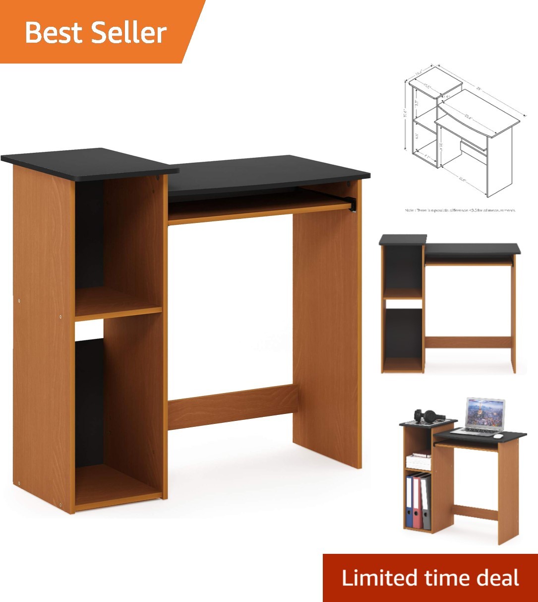 Econ Multipurpose Writing Desk - Light Cherry/Black, Compact Design with Storage gallery