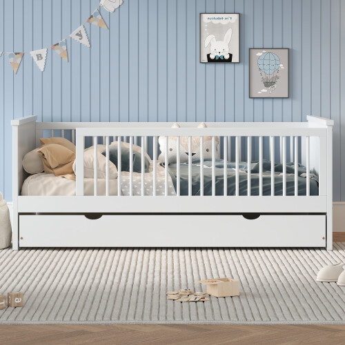 Twin Size Platform Bed Frame Wood Daybed with Trundle Kids Bed Bedroom Furniture gallery