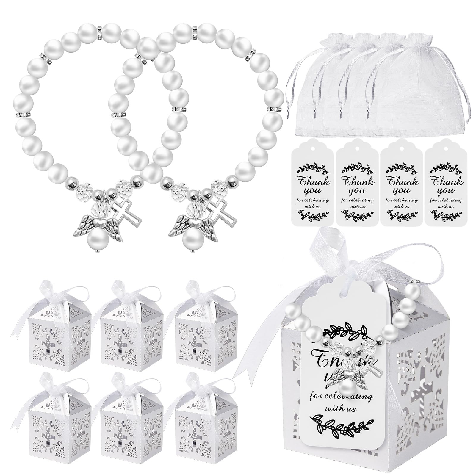 100 Pcs Party Favors Set - 24 Mini Rosary Bracelets, 24 Favor Boxes,26 Thank ... gallery