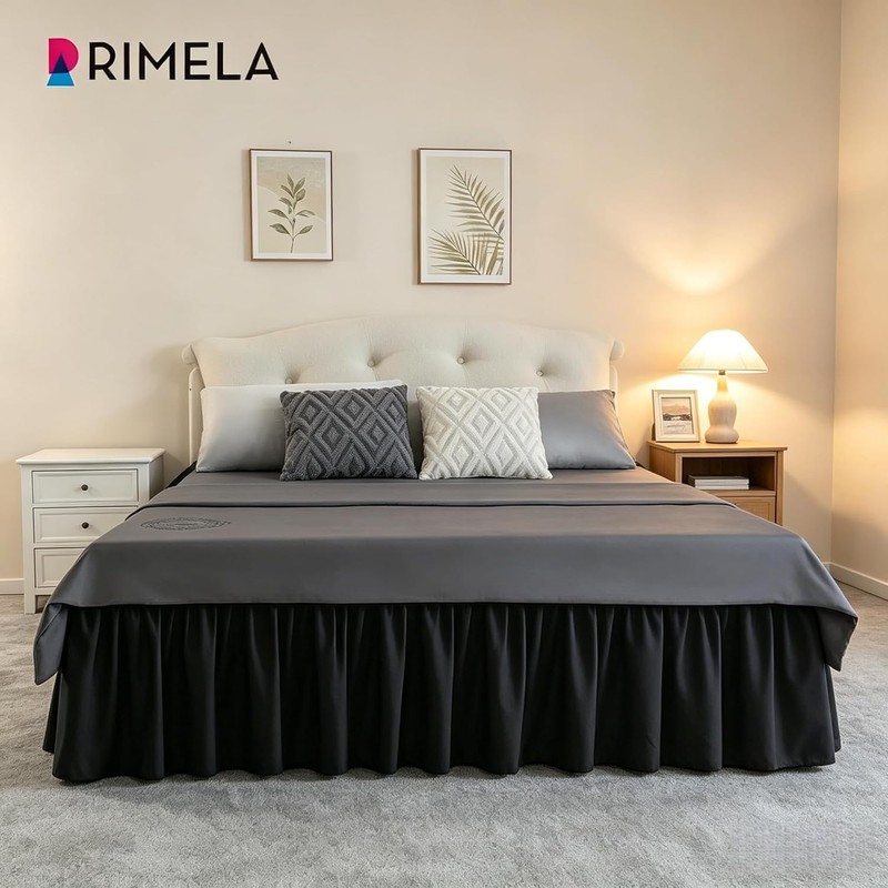 Adjustable Elastic Dust Ruffle for Queen Beds, Black gallery