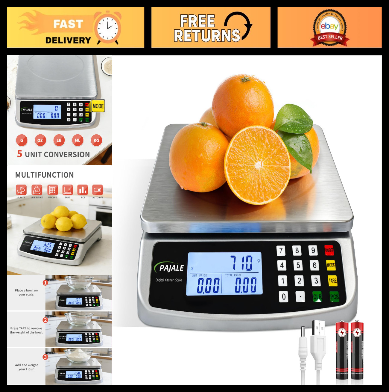 Large Digital Food Scale 110lb, 50kg Kitchen Scale with Price Computing, 0.05oz/ gallery