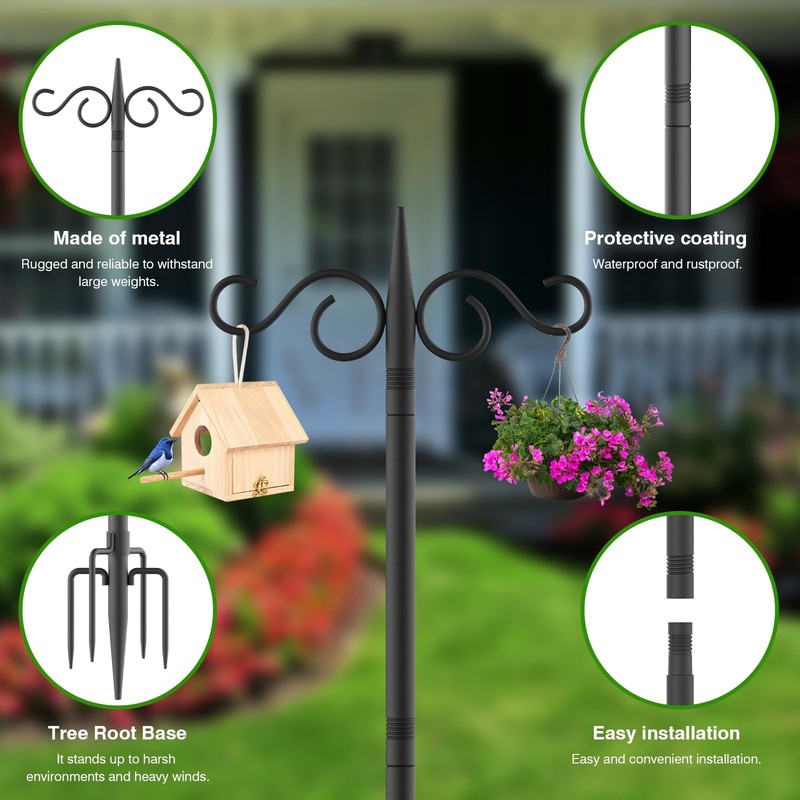 Double Shepherds Hooks for Outdoor,2 Pack 110 Inch Bird Feeder Pole with 5 Pr... gallery