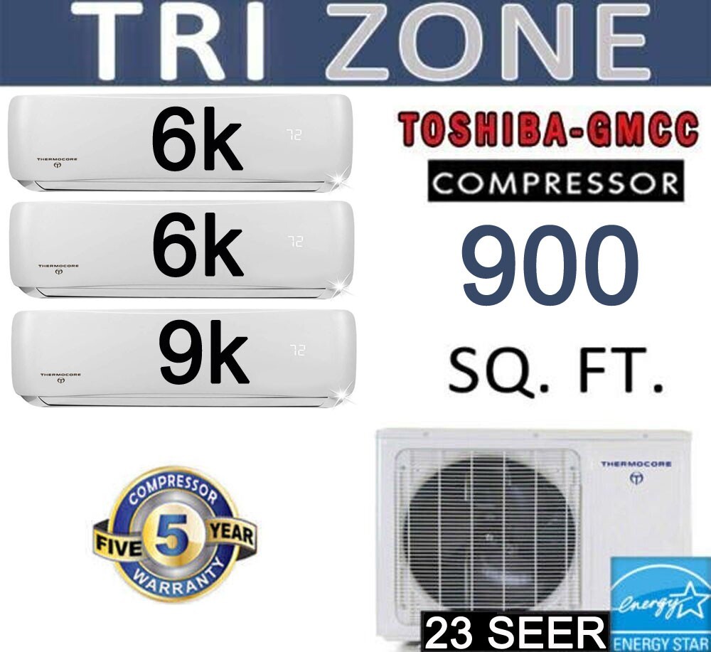 23 SEER Tri Zone Mini Split Air Conditioner / Heat Pump : 6000 x 2 + 9000 BTU gallery