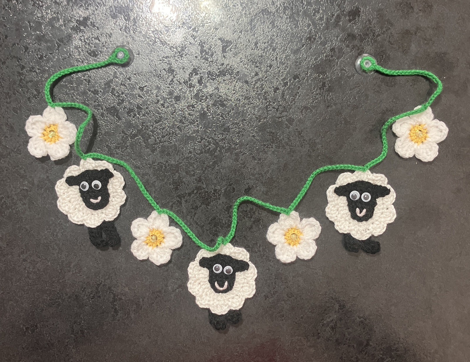 🐑 🌼 Cute Hand Crochet Sheep Daisy sequin Bunting Camper Window summer Gift gallery