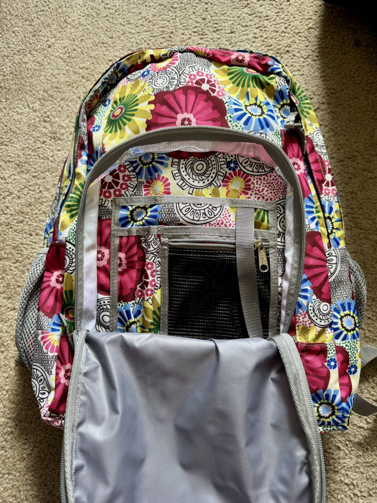 LL Bean School Backpack Book Bag Flower Design 505445 4