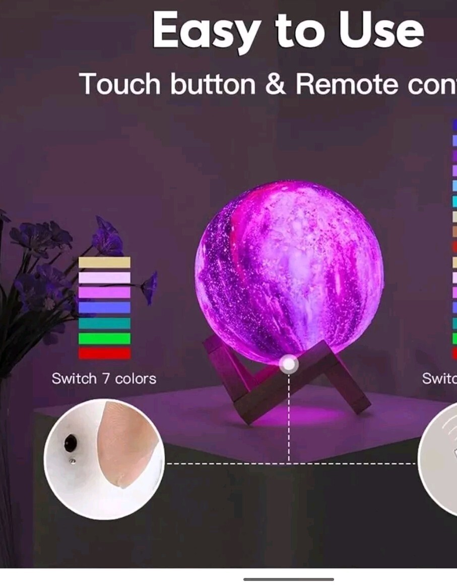 3D Printing Moon Galaxy Lamp Moonlight Touch Color Changing With Cute Gift Box gallery