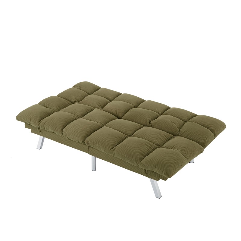 Corduroy 2 Seater Sofa Futon Sleeper Sofa Bed Loveseat For Small Apartment Green gallery