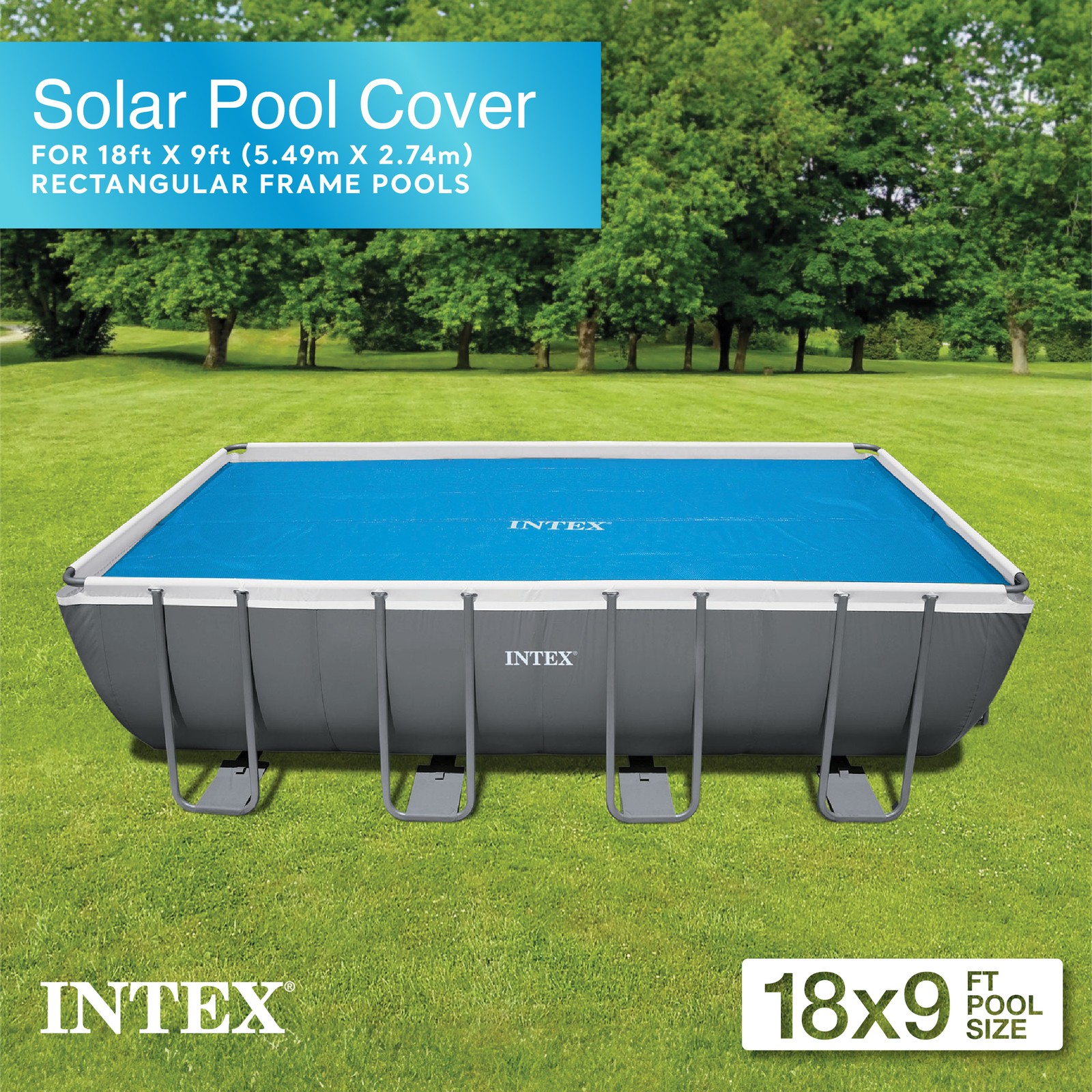 Intex Solar Pool Cover for 18' x 9' Rectangular Frame Swimming Pools, Cover Only gallery