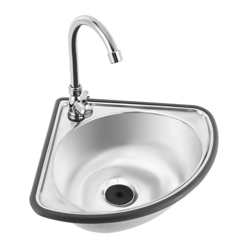 Single Triangle Wash Basin, Corner Sink Small Bar Sink Stainless Steel w/ Faucet gallery