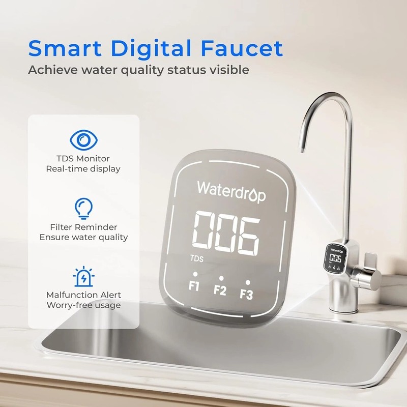 Waterdrop X8 Reverse Osmosis System, 800 GPD ,Tankless RO,Smart Faucet gallery
