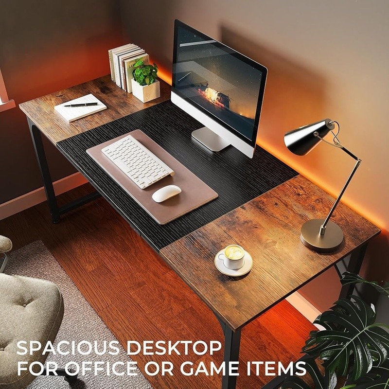 Spacious Rustic Brown Black Computer Desk Home Office Study Gaming Workstation gallery