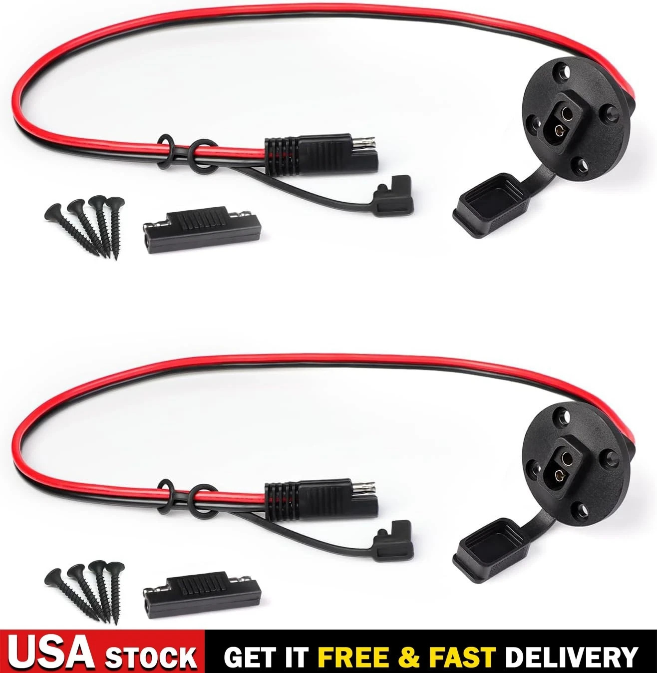 2FT 12AWG SAE Power Socket Sidewall Port Connector 2 Pin SAE Quick Connect 2 Pk gallery