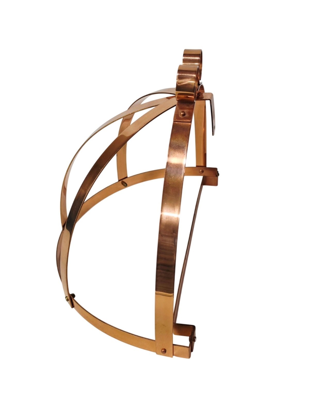 Solid Copper Wall Mounted Pot Rack Half Dome Strap Style 16" x 12" With 5 Hooks gallery