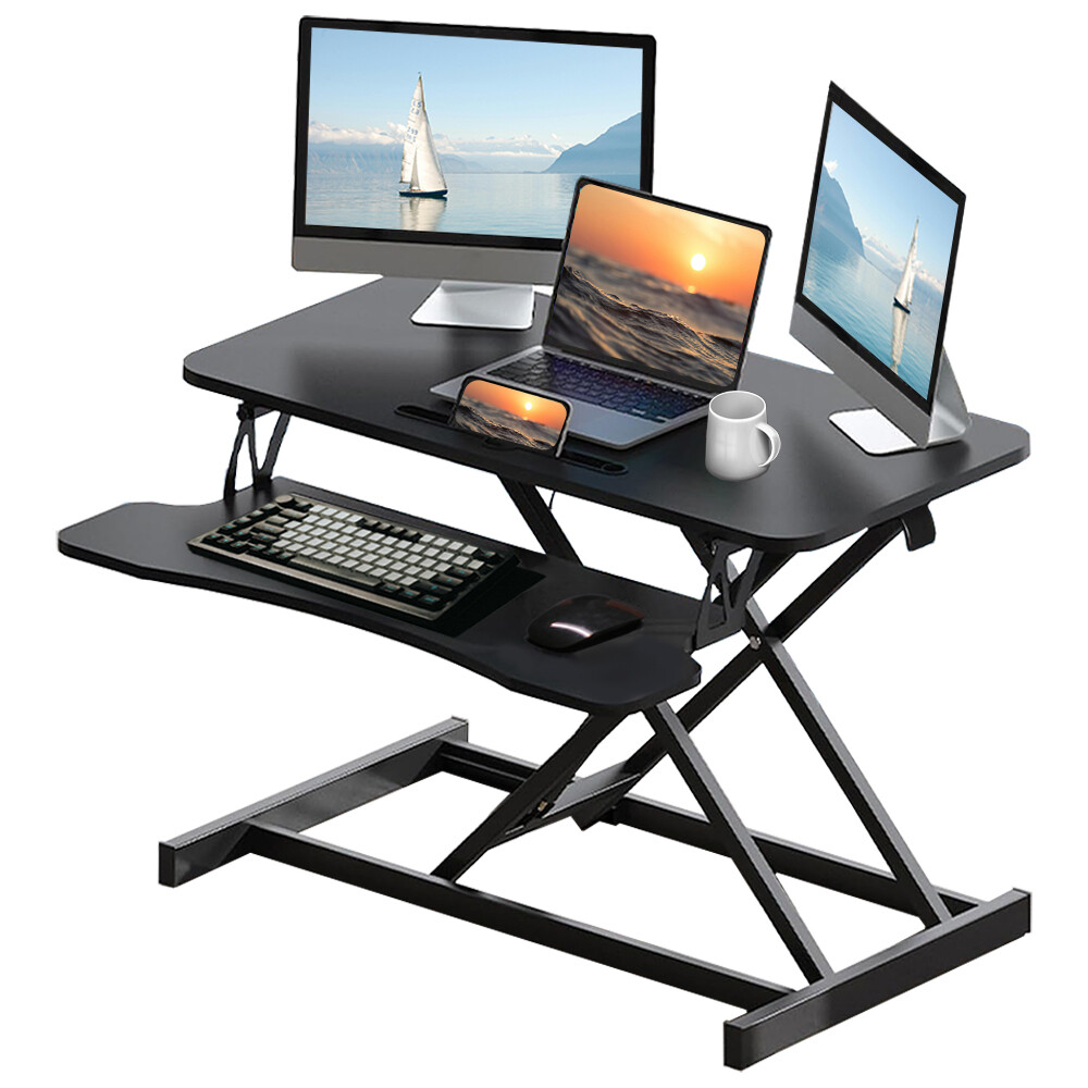 32 inch Desk Converter Height Adjustable Sit to Stand Riser Workstation Black gallery