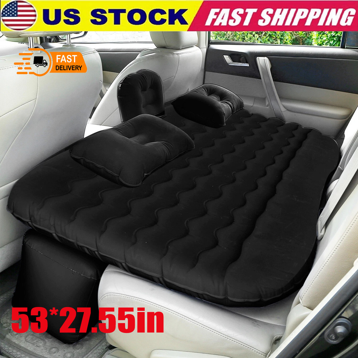 Inflatable Car Air Mattress Back Seat Bed and Rest W/Pillows Pump and Bag Travel gallery