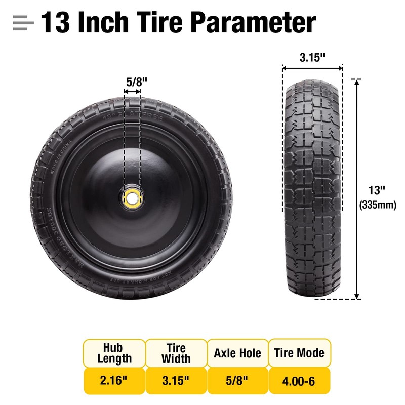 4.00-6 Flat Free Solid Polyurethane Tire and Wheel 1 Pc, 13 Inch PU Airless Tire gallery
