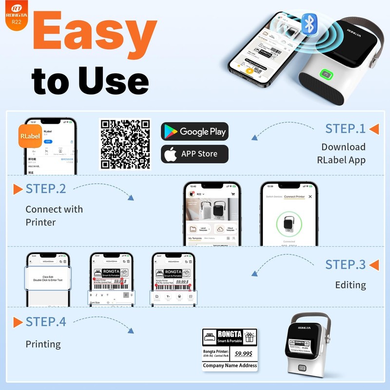 Rongta Bluetooth Label Maker Machine with Tape, Thermal Label Printer for Office gallery