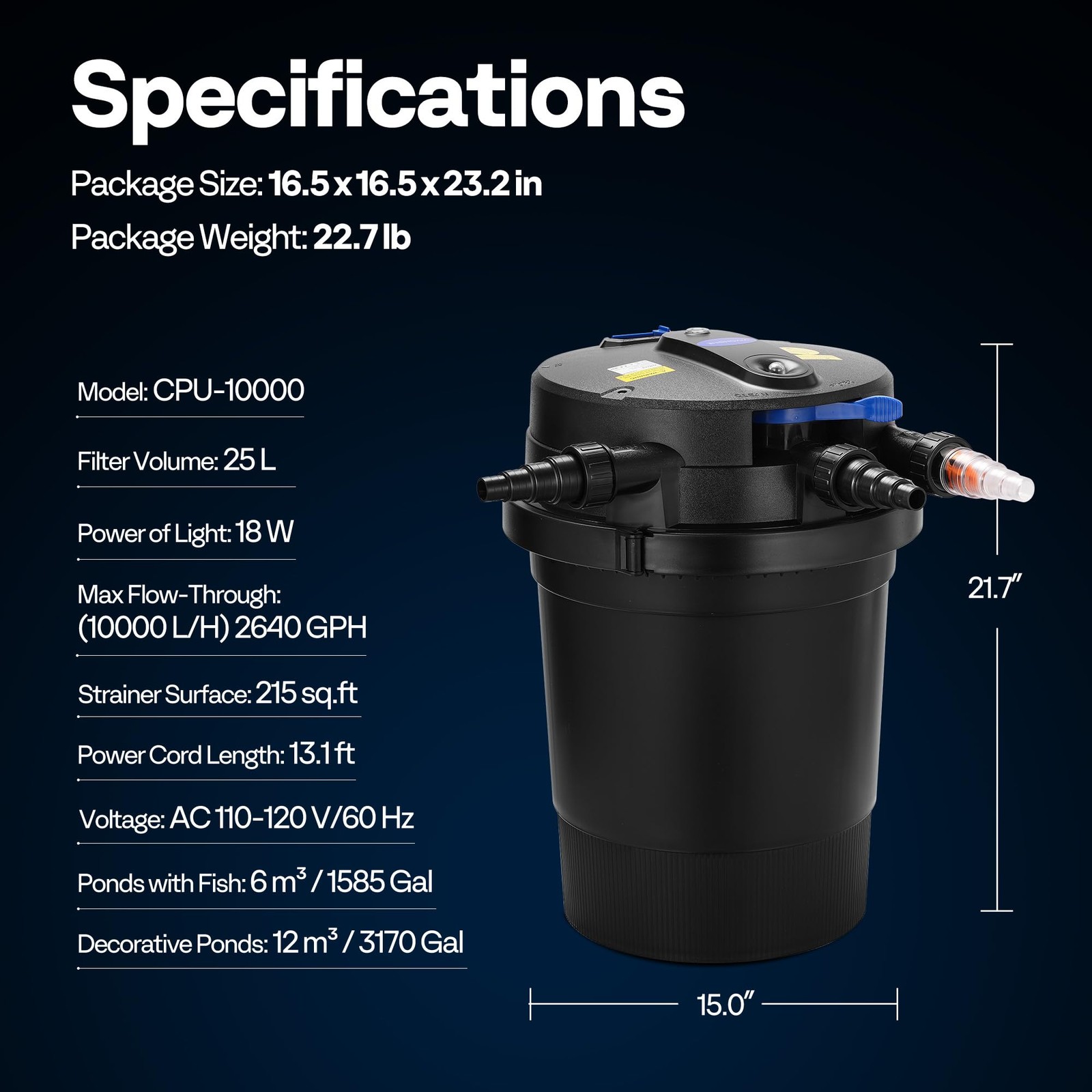 Filter 2640 GPH Auto Cleaning Pressurized Bio 18W Light Timer VH1743 Pond Ponds gallery