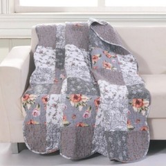 Throw Blanket Floral Patchwork Decorative Gray White Quilted Couch Chair Cover