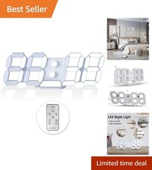 Elegant 3D LED Digital Wall Clock with Remote – Adjustable Brightness 9.7″