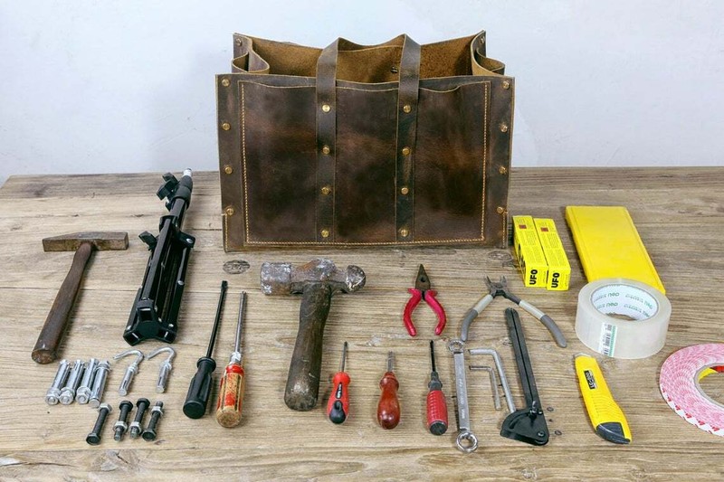 Rustic full grain leather tool bag box vintage leather tool tote bag for men gallery