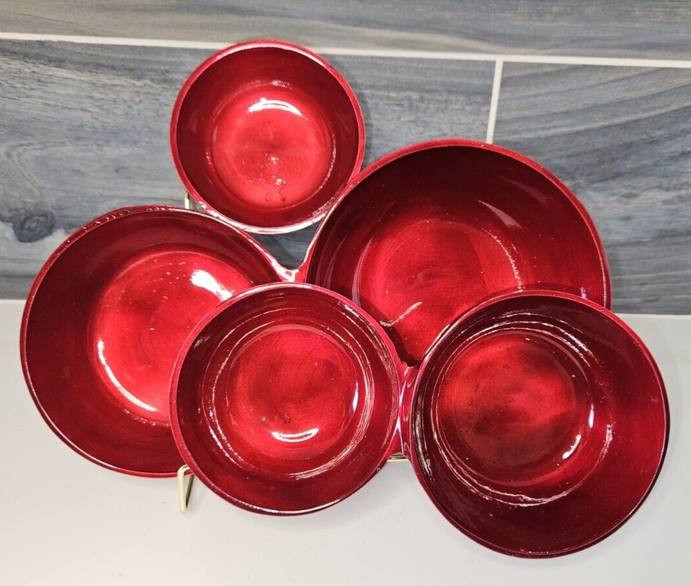 Godinger Silver Art Company Ruby Red Enamel on Metal Cluster Serving Bowls