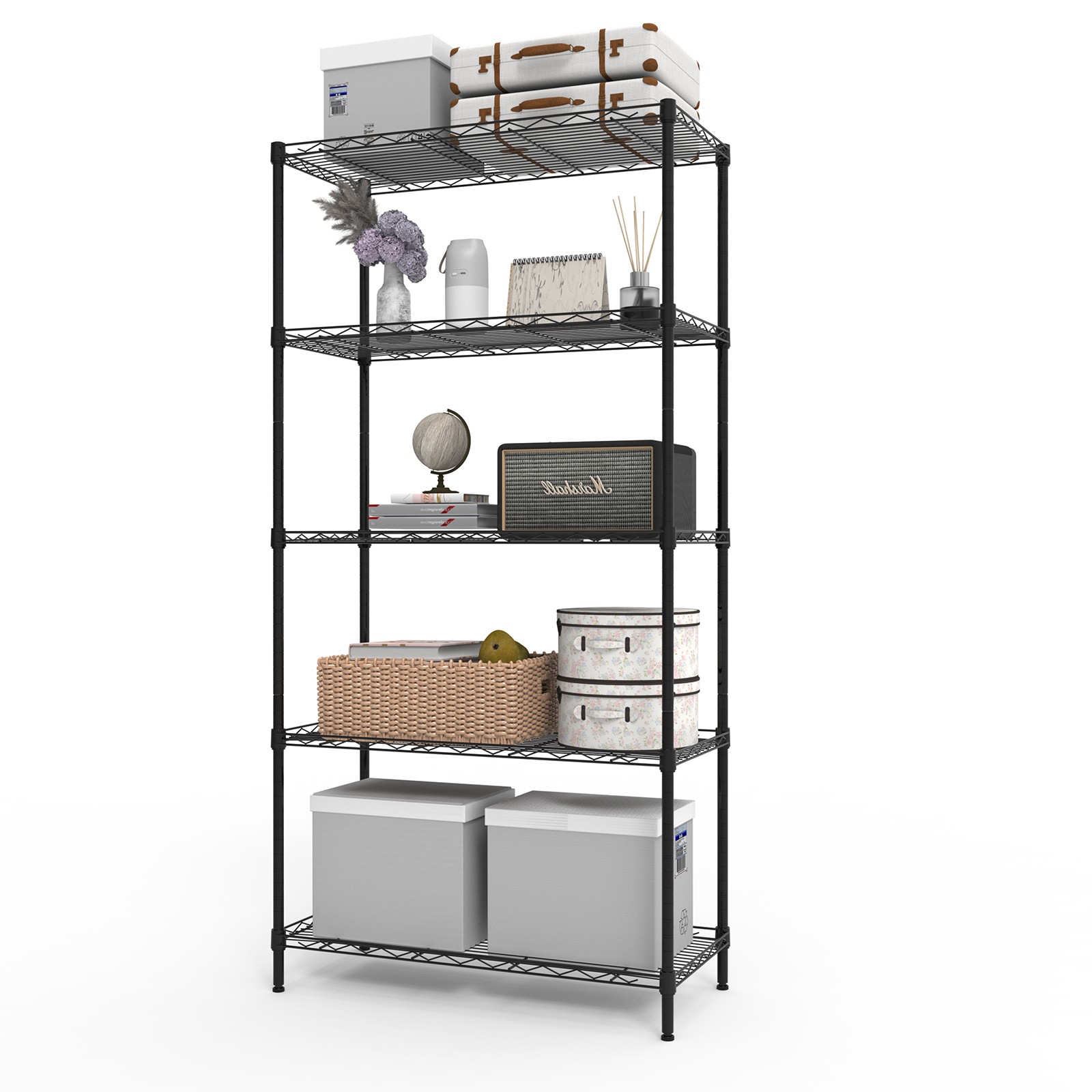 5 Tiers Adjustable Shelf Spacing, Display Rack with Adjustable Feet 74*34*150cm gallery