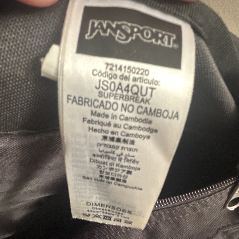 JanSport SuperBreak Black Nylon Hiking Backpack, Adjustable Straps, Pockets 3