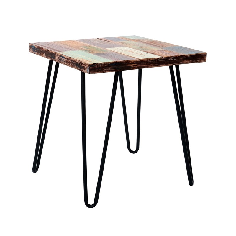 Greenage Reclaimed Wood Side Table with Carving Square Hairpin Legs End Table gallery