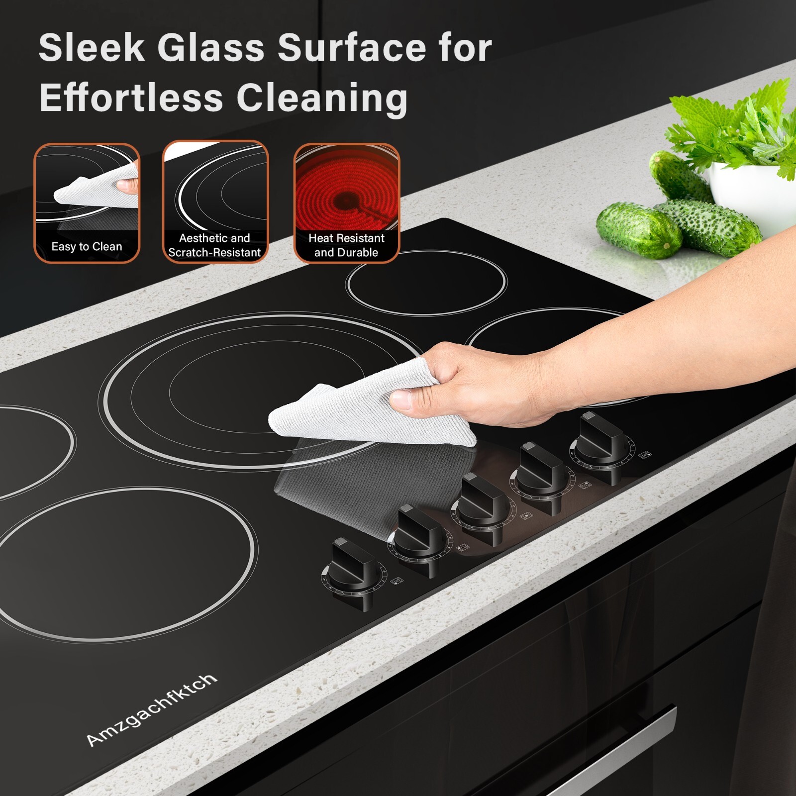 Amzgachfktch 30'' Glass Built-in Electric Ceramic Cooktop Stove Top 5 Burner gallery