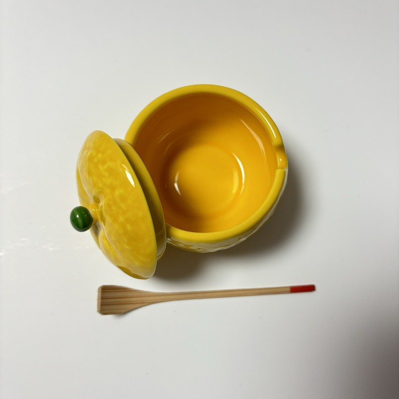 YUZU-shaped Condiment Container w/spoon Pottery ARITA-ware Ceramic Japan gallery