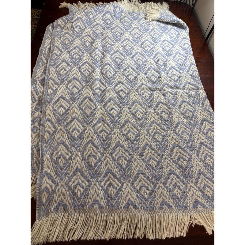 Pendleton Vintage Wool Throw Blanket 66x57 Blue Diamond Geometric Fringe USA gallery