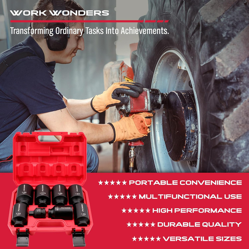 SAE Deep Impact Socket Set 8-Piece 1/2-Inch Drive Wheel Axle Nut Wrench Large So gallery