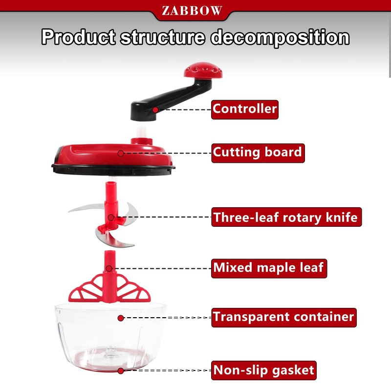 Manual Food Processor,8 Cup Hand Powered Crank Chopper,Mincer Blender with Cl... gallery
