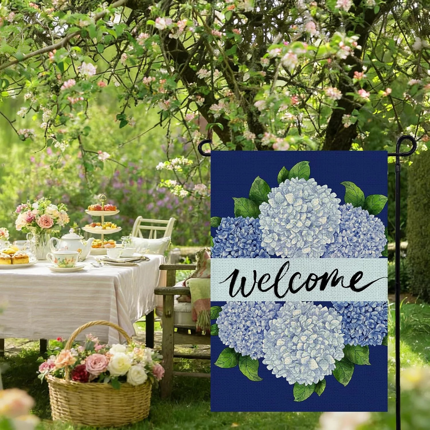 Spring Summer Garden Flag 12x18 Inch Double Sided, Hydrangea Floral Welcome Flag gallery