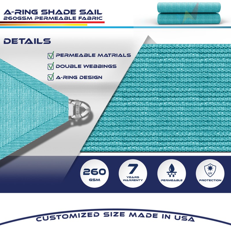 7/8/9ft Turquoise Equilateral Triangle Outdoor Steel Cable Sun Shade Sail 260GSM gallery