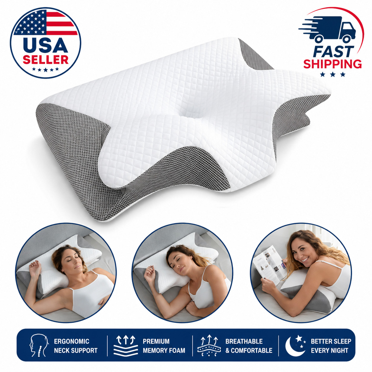 Cervical Pillow Neck Support Memory Foam Orthopedic Pillow for Side Sleepers gallery