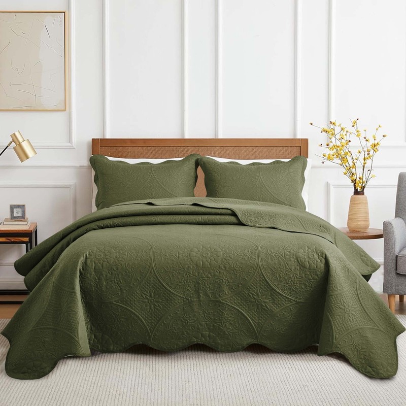 Embossed Floral Bedspread Set Soft Reversible Coverlet Quilt Bedding Sets Queen gallery