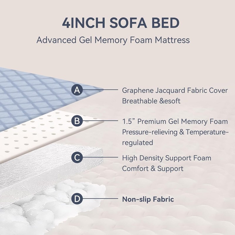 Foldable Sofa Bed Replacement Mattress Memory Foam 4" Pull Out Sofa Bed Mattress gallery