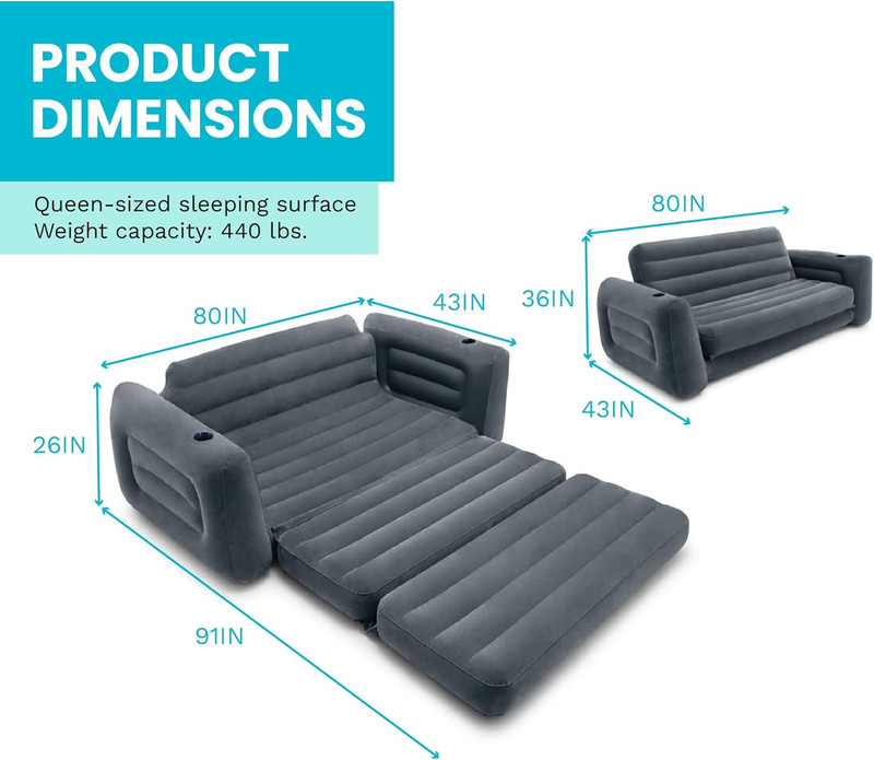 Intex 66551EP Inflatable Pull-Out Chair: Built-In Cupholder – Velvety Surface – gallery