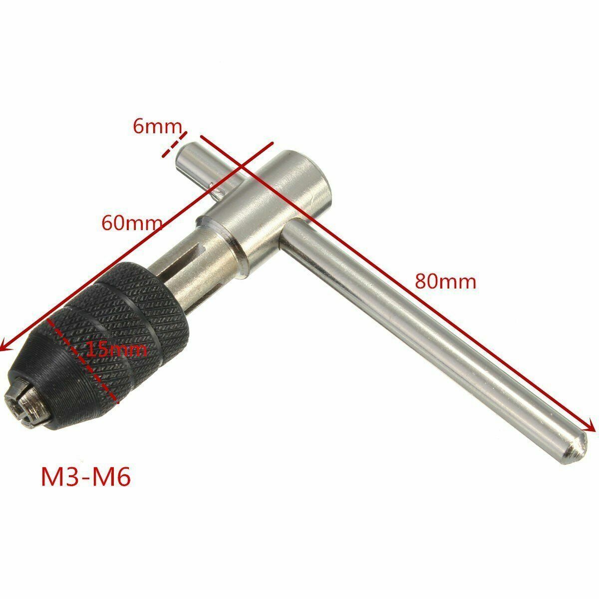T-Handle Tap Wrench Chuck Type Capacity M3-M6 1/8"-1/4" Adjustable Hand Tool gallery