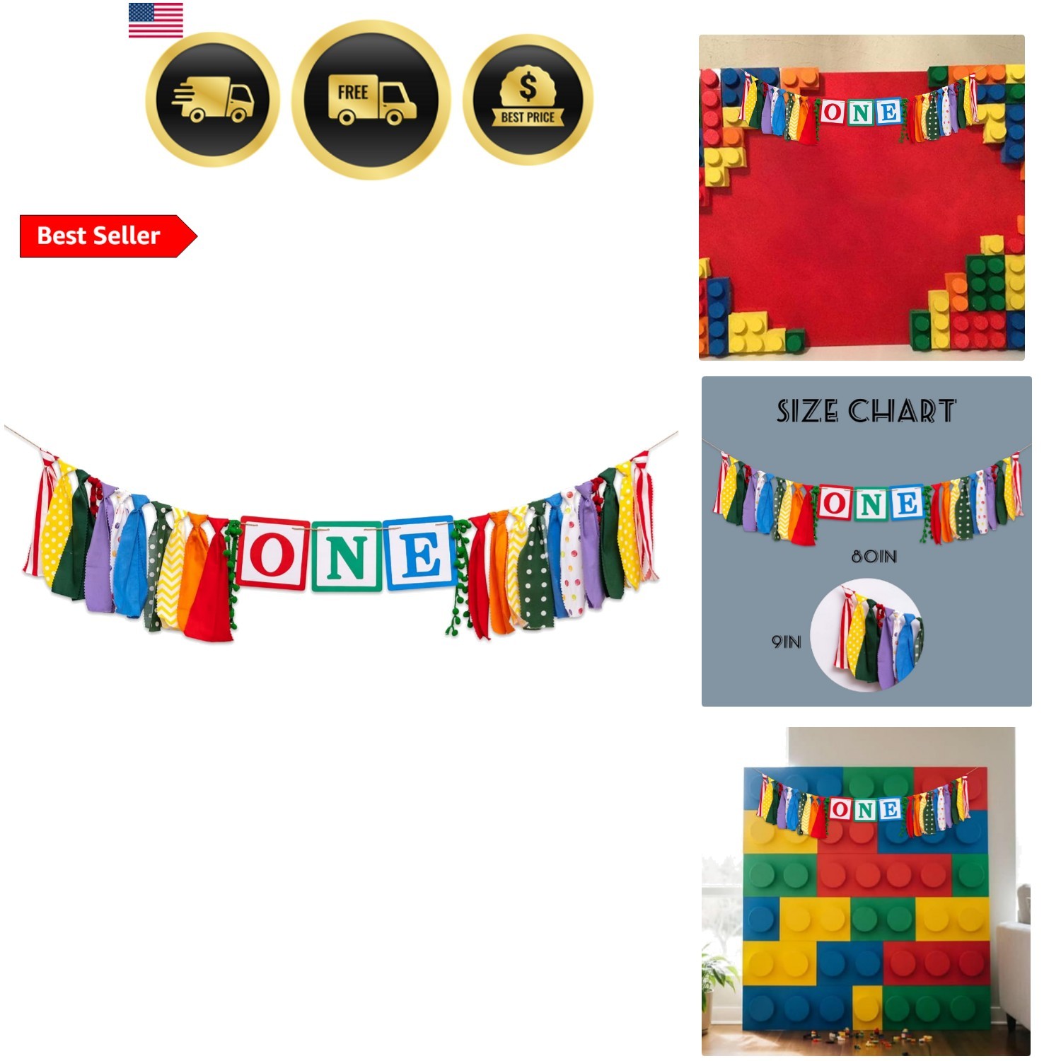 Building Blocks Theme One High Chair Banner - Bricks One Highchair Banner for... gallery