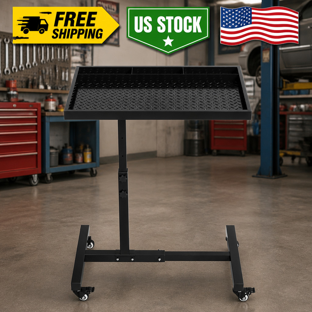 Rolling Tool Tray on Wheels, 220LBS Capacity Steel Mobile Work Table, Adjustable gallery