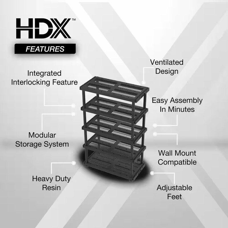 5-Tier Plastic Modular Garage Storage Shelving Unit in Black (48 In. W X 75 In. gallery